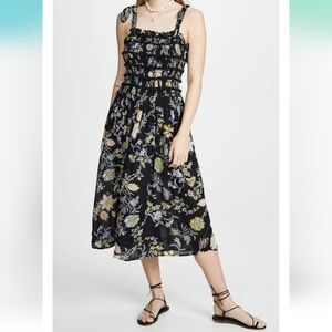 Free People Floral Black Midi Dress Size Large